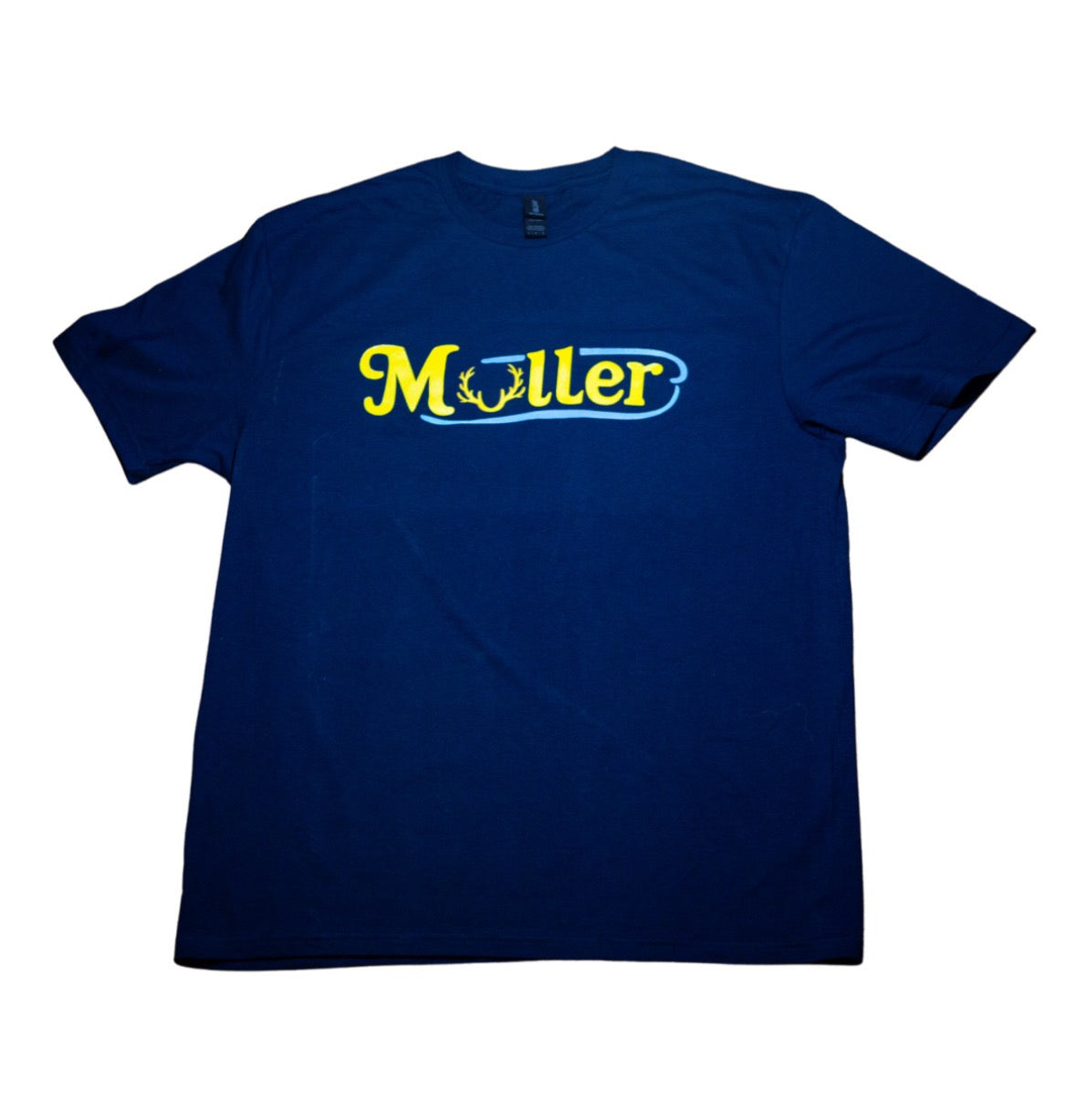 Muller Antler Script Tee- Navy And Yellow